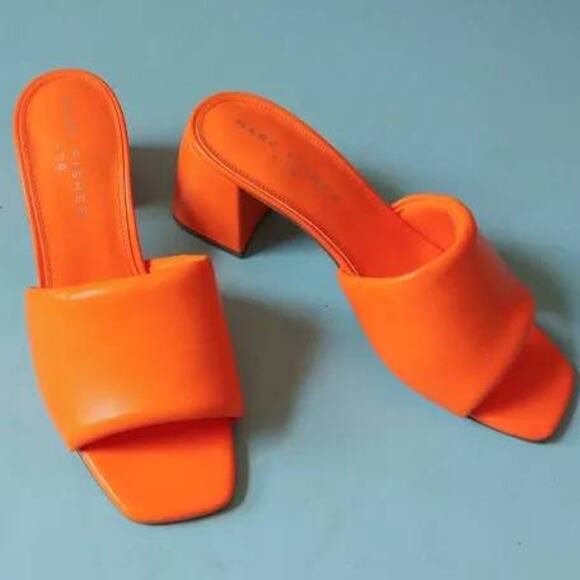 Marc Fisher Shoes - Marc Fisher NOMBRA Block Heeled Slide in Orange US 8 M NEW Minimalist Chic